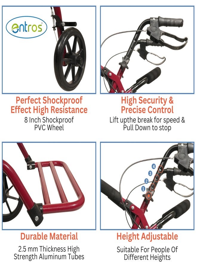 Entros Premium Aluminum Lightweight Foldable Height Adjustable Rollator Walker With Seat and Wheel | CE & ISO Certified | Ideal for Senior Citizen, Old People & Handicap | SC5001. - Image 4