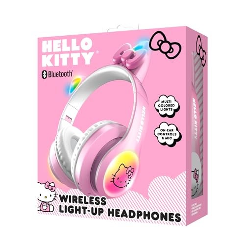 Hello Kitty سماعات هالو كيتي اللاسلكية بتقنية البلوتوث مع ميكروفون مدمج، تصميم قابل للطي، رأس قابل للتعديل، 8 ساعات من وقت التشغيل، أكواب أذن LED كيتي، للأطفال والبالغين (وردي) - Image 3