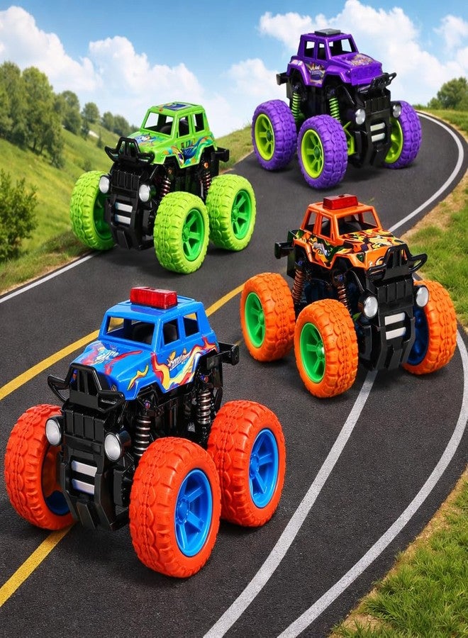 Goyal's 4WD Monster Truck Toy for Kids Friction Powered 4x4 360° Stunt All-Terrain Spin Action Push & Go Off-Road Vehicles Cars Vibrant Colour for Boy Girl (Set of 4 Pcs) - Image 1