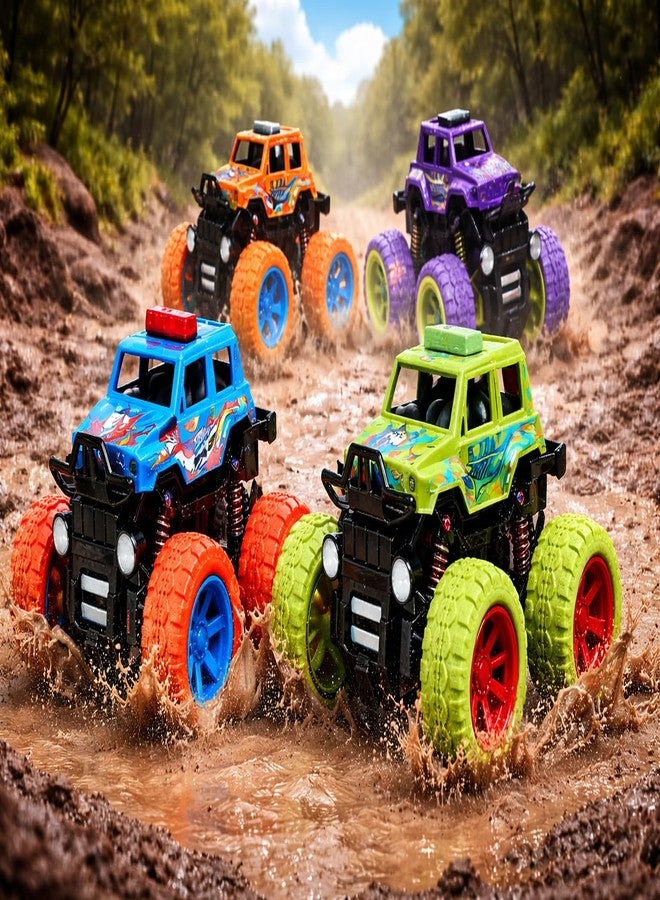 Goyal's 4WD Monster Truck Toy for Kids Friction Powered 4x4 360° Stunt All-Terrain Spin Action Push & Go Off-Road Vehicles Cars Vibrant Colour for Boy Girl (Set of 4 Pcs) - Image 2