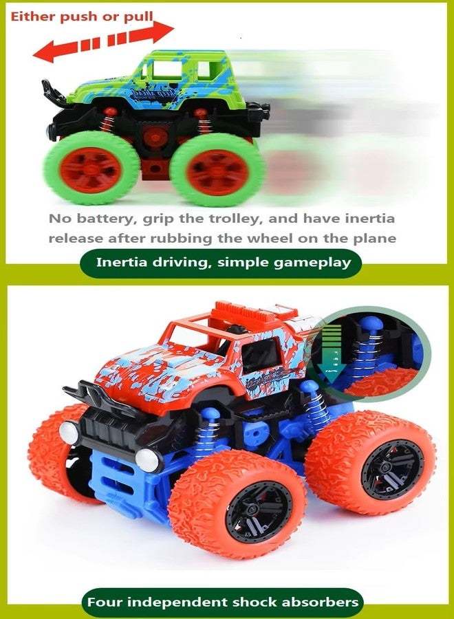 Goyal's 4WD Monster Truck Toy for Kids Friction Powered 4x4 360° Stunt All-Terrain Spin Action Push & Go Off-Road Vehicles Cars Vibrant Colour for Boy Girl (Set of 4 Pcs) - Image 3