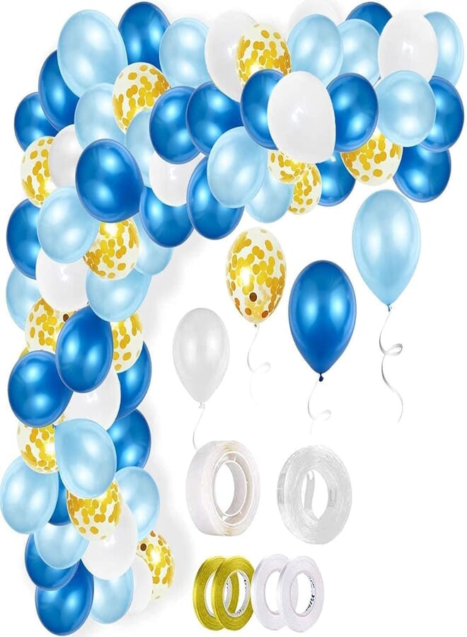 Secret Balloon Arch Kit, Balloon Blue White Latex Balloon 110pcs Gold Confetti Balloon Set