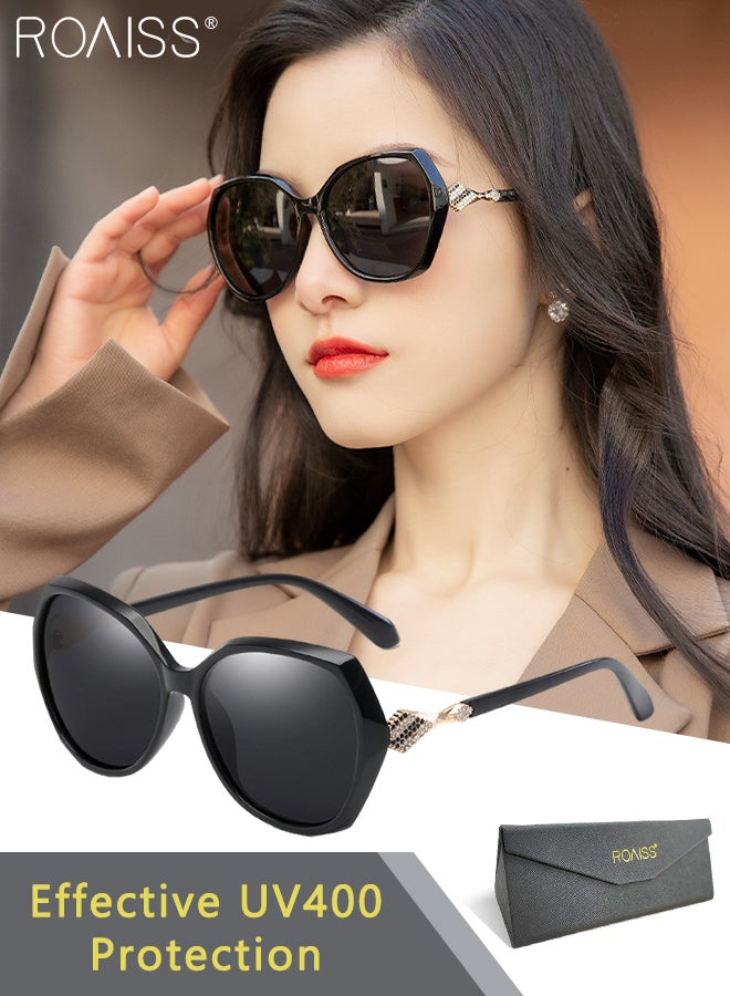 roaiss Women's Polarized Butterfly Sunglasses, UV400 Protection Sun Glasses with Rhinestones Decoration, Fashion Anti-glare Sun Shades for Women with Glasses Case, 58mm - Image 1