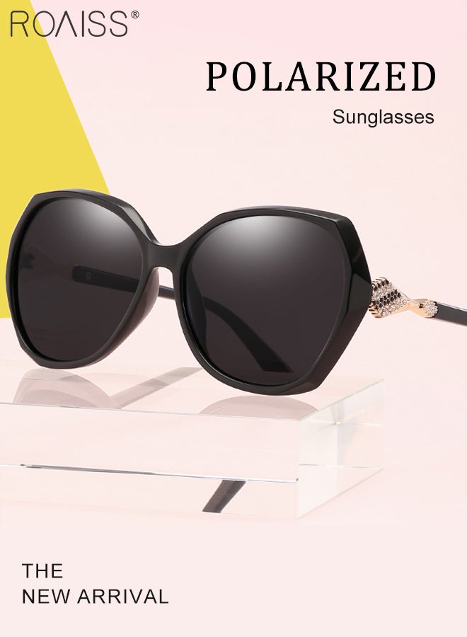 roaiss Women's Polarized Butterfly Sunglasses, UV400 Protection Sun Glasses with Rhinestones Decoration, Fashion Anti-glare Sun Shades for Women with Glasses Case, 58mm - Image 3
