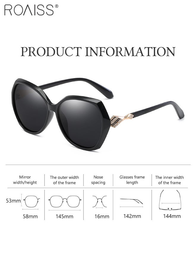 roaiss Women's Polarized Butterfly Sunglasses, UV400 Protection Sun Glasses with Rhinestones Decoration, Fashion Anti-glare Sun Shades for Women with Glasses Case, 58mm - Image 4