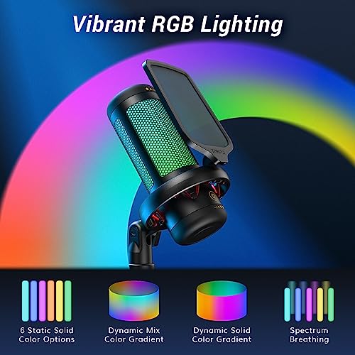 TONOR USB Gaming Microphone for PC, Cardioid Condenser Mic with Adjustable RGB Modes & Brightness, Quick Mute, Gain Control, for Streaming, Podcasting, Recording, PS4/5 Desktop Mic TC310 - Image 4