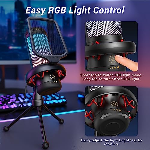 TONOR USB Gaming Microphone for PC, Cardioid Condenser Mic with Adjustable RGB Modes & Brightness, Quick Mute, Gain Control, for Streaming, Podcasting, Recording, PS4/5 Desktop Mic TC310 - Image 5