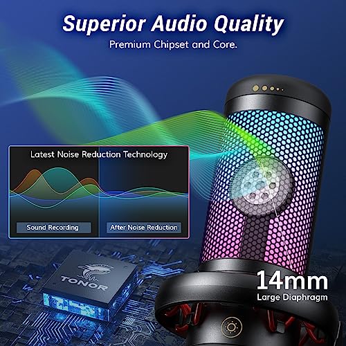 TONOR USB Gaming Microphone for PC, Cardioid Condenser Mic with Adjustable RGB Modes & Brightness, Quick Mute, Gain Control, for Streaming, Podcasting, Recording, PS4/5 Desktop Mic TC310 - Image 3