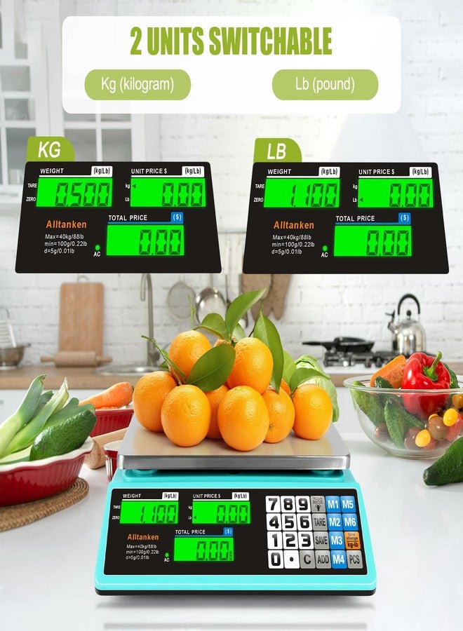 ميزان طعام تجاري من Alltanken بوزن 40 كجم/88 رطل، ميزان رقمي لحساب الأسعار مع خاصية العد، ميزان طعام خارجي بشاشة LCD مزدوجة لأسواق المزارعين، محلات الجزارة، ومتاجر البيع بالتجزئة. - Image 3