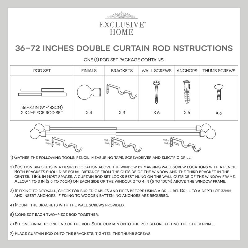 EXCLUSIVE HOME Fetter Wrap Around Double Curtain Rod, Matte Black, 52"-72" - Image 4