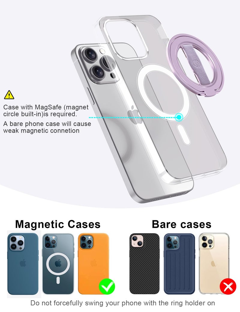 EWA MagOne 3rd Gen [Compatible with MagSafe] Phone Grip Stand with Finger Strap, Removable Magnetic Ring Holder Kickstand Loop for iPhone 16,15, 14, 13, 12 Series-(Purple) - Image 5