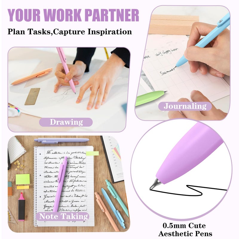 Piochoo Gel Pens, 8pcs Black Ink Pens 0.5mm Smooth Writing Pens,Cute Color Pens for Journaling Desk Accessories Office School Supplies Gifts for Women Nurses - Image 3