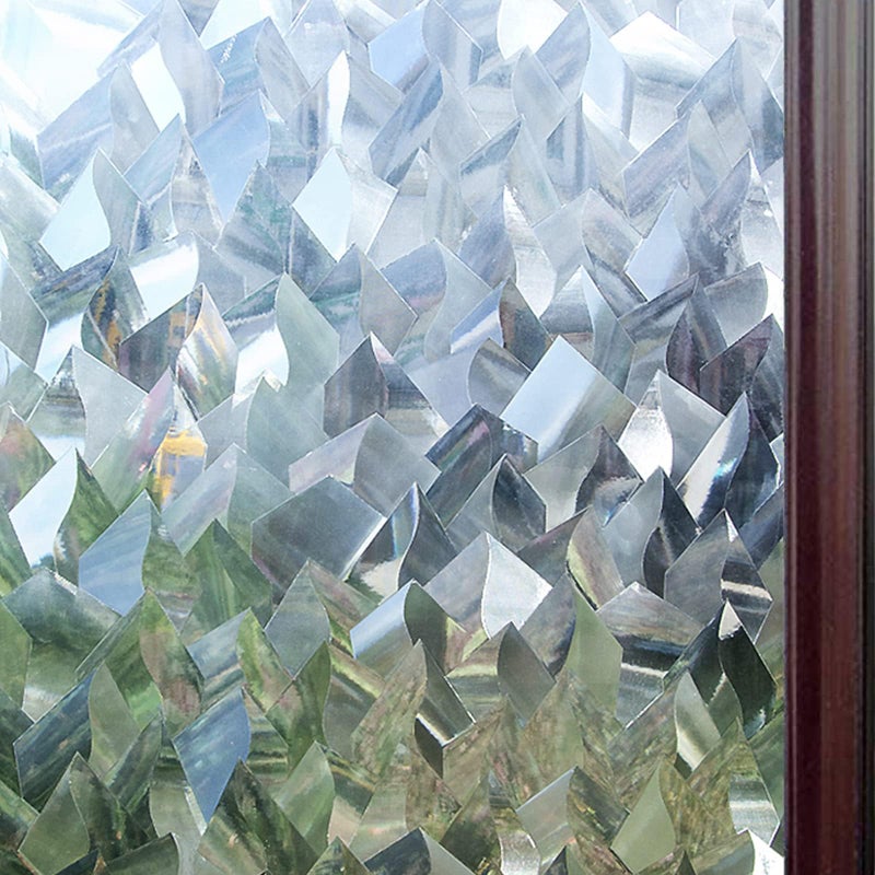 rabbitgoo Window Privacy Film 3D Decorative Stained Glass Window Film Static Cling Door Window Covering Removable Window Sticker Window Vinyl Sun Blocking Glue Free Crystal Icicles 175x787