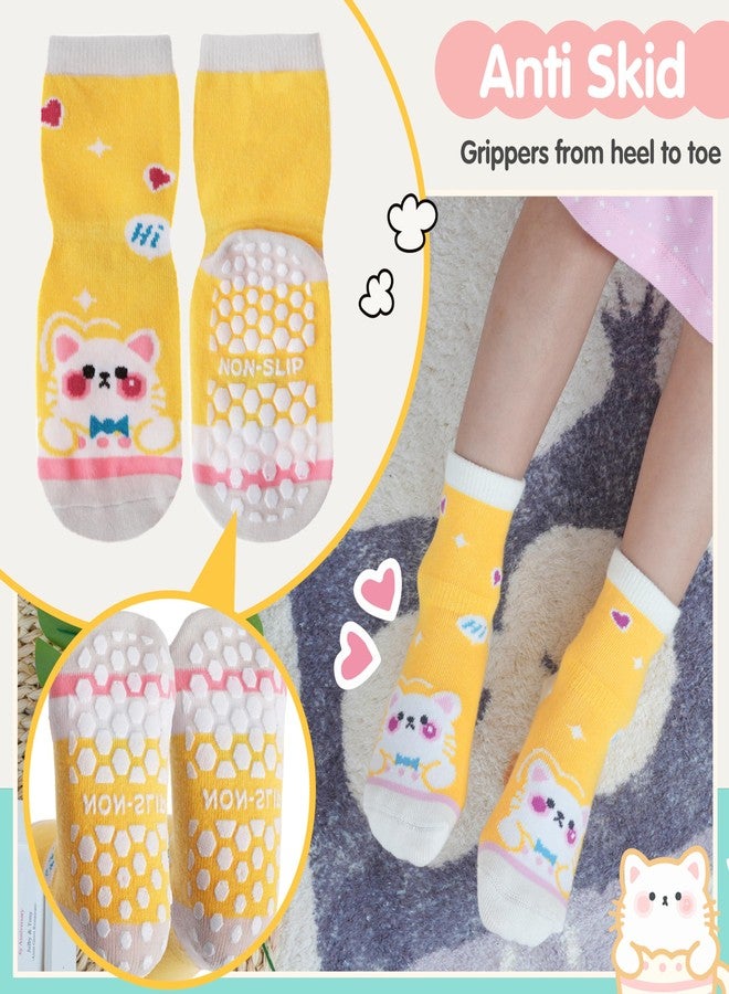 Sandsuced Baby Girls Toddlers Grips Socks Kids Non Skid Anti Slip Fun Cotton Gift Infant Crew Socks 12 Pairs Stocking Stuffers(Animal Series, 9-14 Years) - Image 3