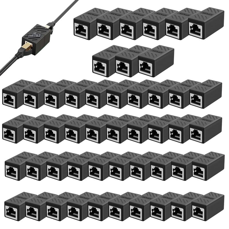 COOLCOLD (Pack of 50) RJ45 Ethernet Coupler Cat7 Cat6 Cat5e LAN Connector Extender Adapter Female to Female Extension Jointer Network Cable Plug Extending Module for Router PC Laptop - Image 1