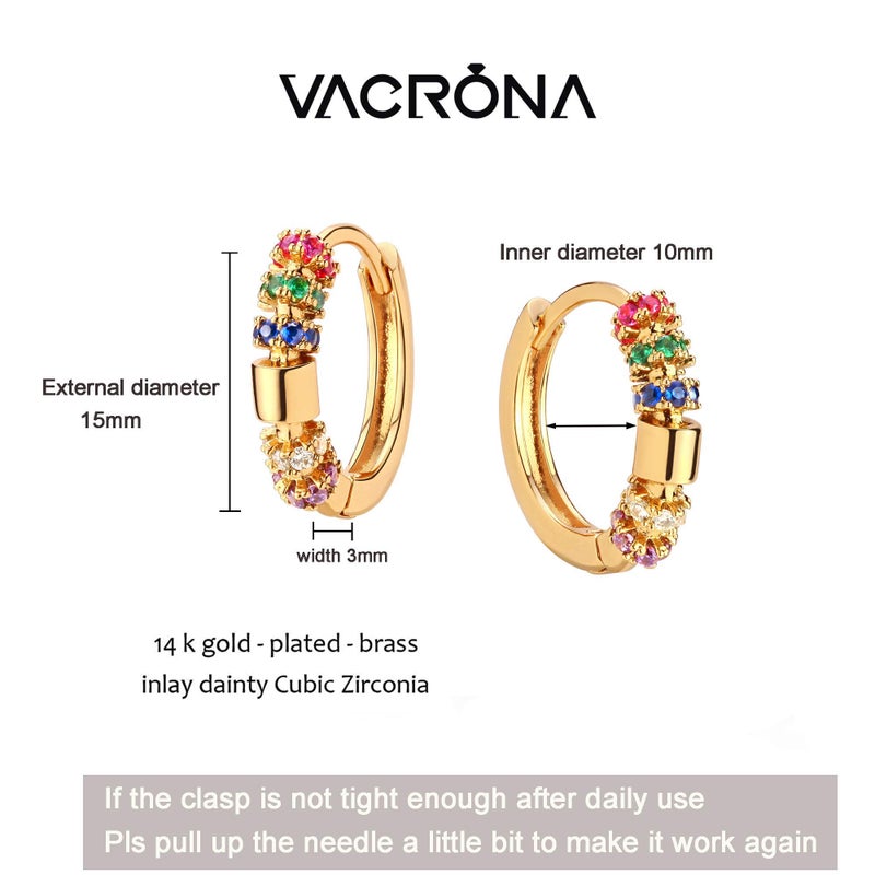 VACRONA Cubic Zirconia Huggie Earrings 14k Gold Plated Tiny Earrings Small Huggie Hoop Earrings Simple Lightweight Hoops Gift for Women - Image 5