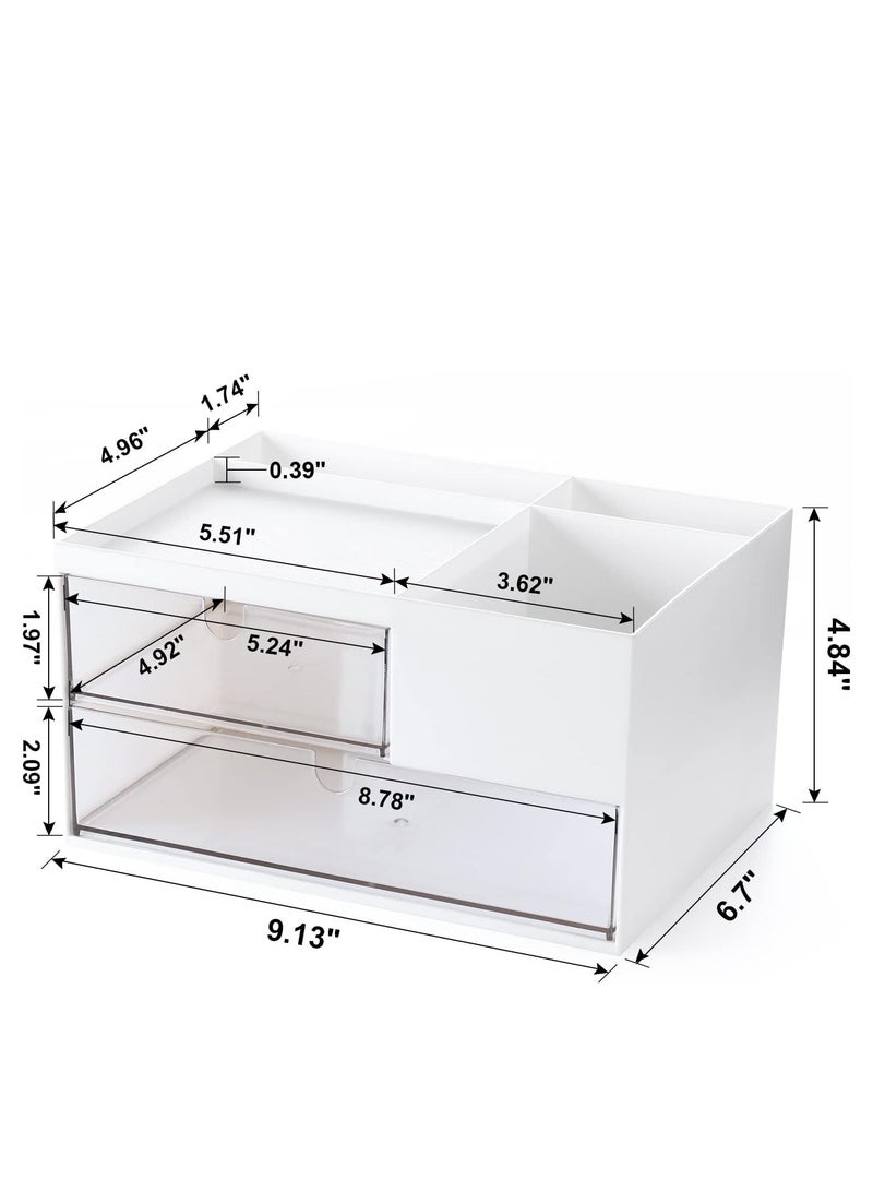 KASTWAVE Desk Organizer, with 2 Drawer and 4 Compartments, Makeup Stationery Vanity Organizer, Desktop Accessories, Desk Decor Aesthetic Multifunctional for Office, School, Home, 1 Pcs, White - Image 2