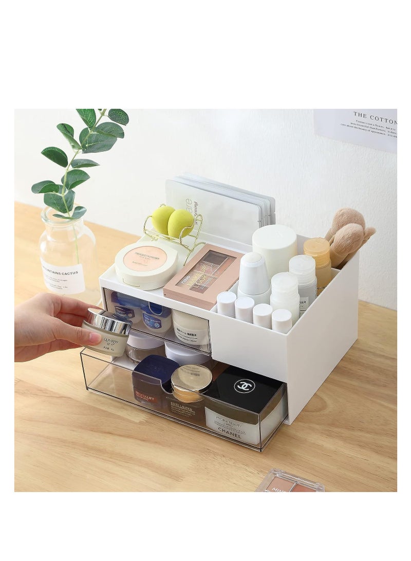 KASTWAVE Desk Organizer, with 2 Drawer and 4 Compartments, Makeup Stationery Vanity Organizer, Desktop Accessories, Desk Decor Aesthetic Multifunctional for Office, School, Home, 1 Pcs, White - Image 4