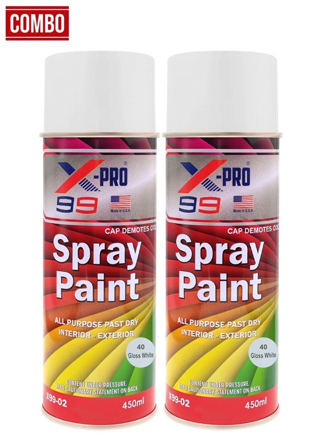Xpro X-PRO combo - Buy 2pc X-PRO 99 Gloss White Spray Paint 450ml All-Purpose Fast Drying for Interior & Exterior Use Automotive Touch-Up Home Decor Industrial Use, X99-02 - Image 1