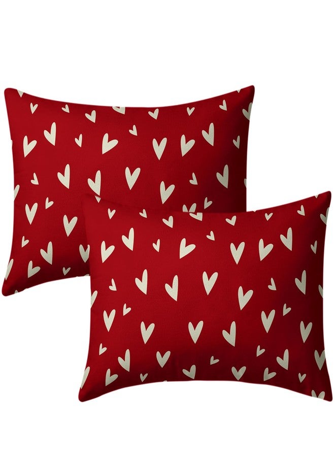 Sweetshow Valentines Day Lumbar Pillow Covers 12x20 Set of 2 Red Love Heart Holiday Decorative Throw Pillows Romantic Valentine Themed Gifts Pillowcase Cotton Cushion Cover Decor for Home Couch Bed Soft - Image 1