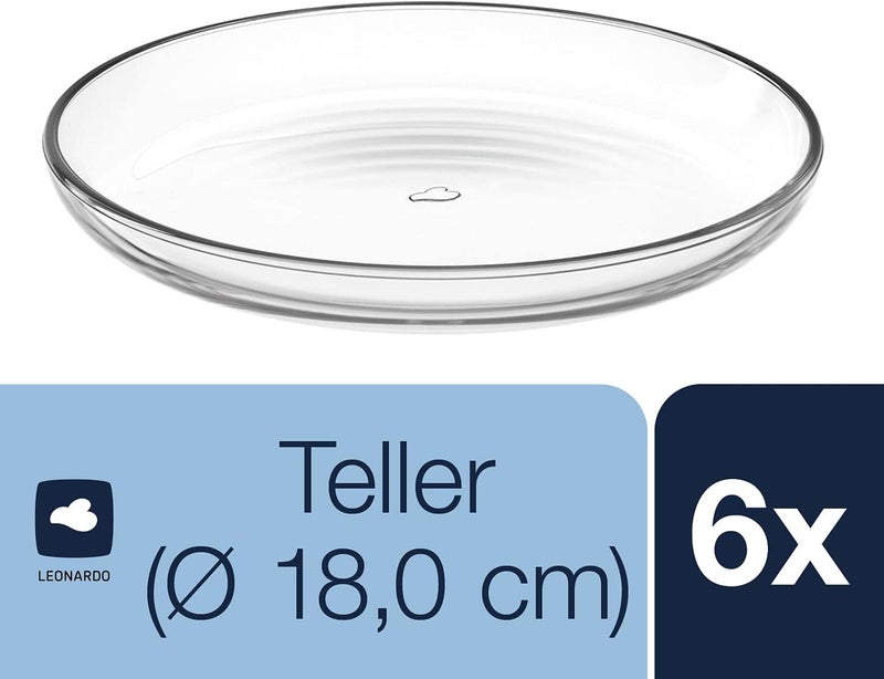 Leonardo HOME Cucina 066330 Set of 6 Plates Diameter 18 cm Microwave Safe Clear Glass - Image 2