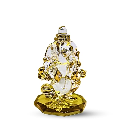 RUECA Crystal Glass Gold Plated Double-Sided Lord Ganesha Idol (8x5x5 cm) for Car Dashboard, Home Decor, and Gifts - Ideal for Housewarming, Diwali.(Yellow) - Image 4