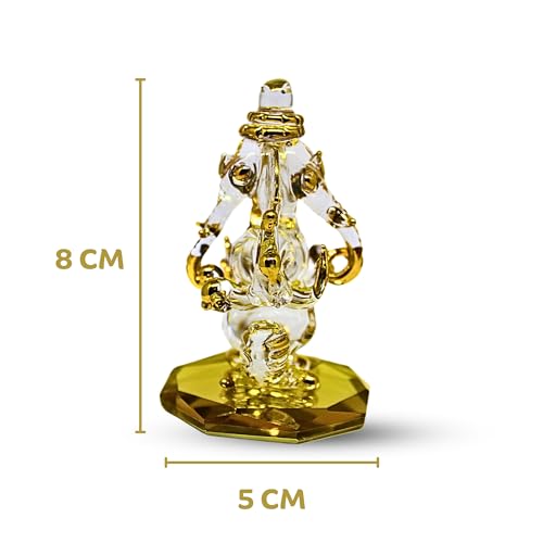RUECA Crystal Glass Gold Plated Double-Sided Lord Ganesha Idol (8x5x5 cm) for Car Dashboard, Home Decor, and Gifts - Ideal for Housewarming, Diwali.(Yellow) - Image 3