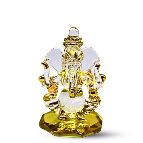 RUECA Crystal Glass Gold Plated Double-Sided Lord Ganesha Idol (8x5x5 cm) for Car Dashboard, Home Decor, and Gifts - Ideal for Housewarming, Diwali.(Yellow) - Image 1