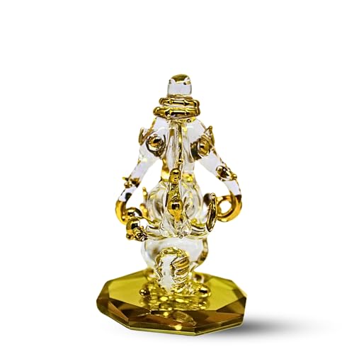 RUECA Crystal Glass Gold Plated Double-Sided Lord Ganesha Idol (8x5x5 cm) for Car Dashboard, Home Decor, and Gifts - Ideal for Housewarming, Diwali.(Yellow) - Image 2