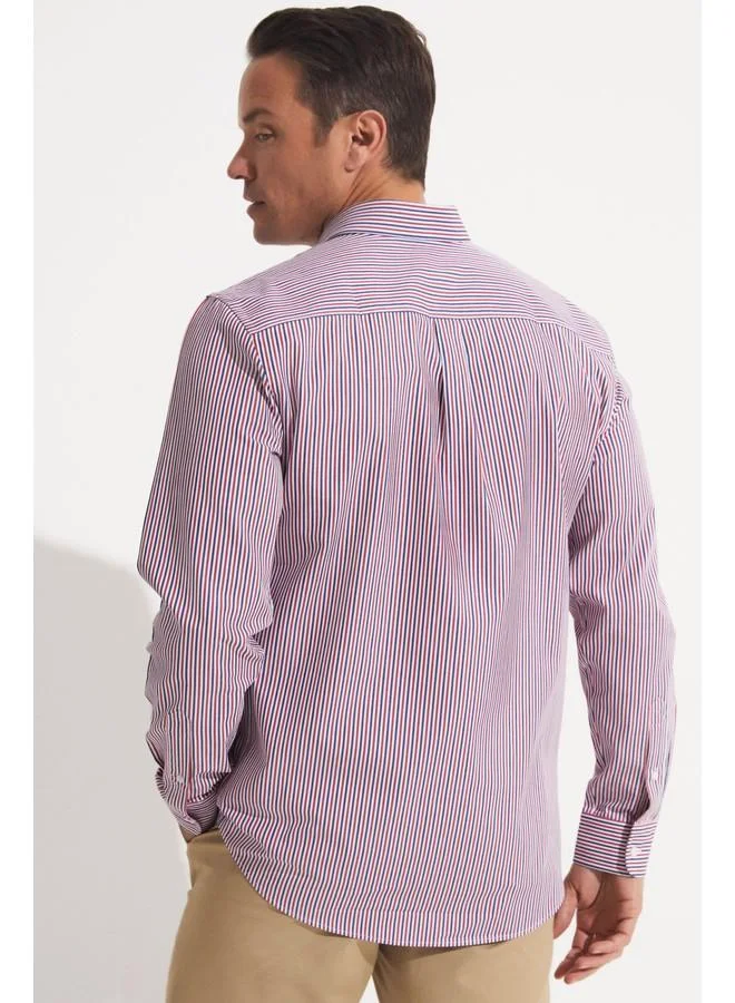 JUNE June Exclusive Men Regular Fit 100% Cotton Striped Shirt White - Navy