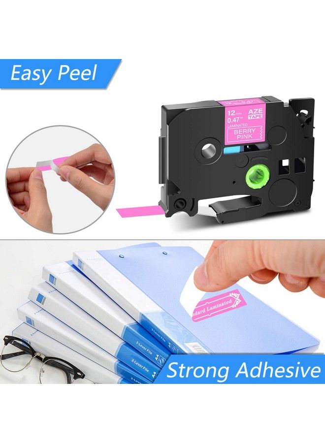 Greencycle Compatible 12Mm 0.47" Tz Tze Aze Label Tape For Brother Ptd210 Pth100 Pth110 Ptd400Ad Ptd600 Pt12902 Pack (White On Berry Pink) - Image 3