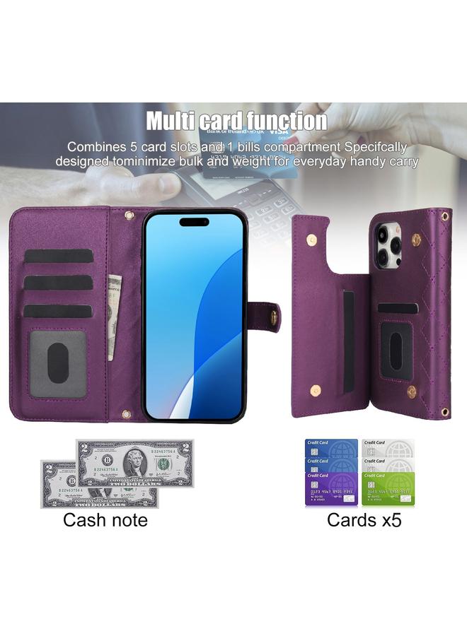 اس-توب جراب هاتف iPhone 16 Pro Max Crossbody متعدد الوظائف من الجلد على شكل معين - Image 4