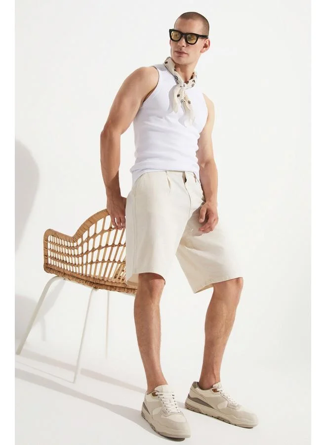JUNE June Men Regular Fit 100% Cotton Short Light Beige