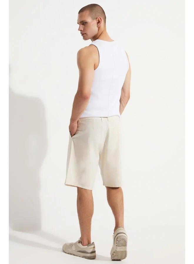 JUNE June Men Regular Fit 100% Cotton Short Light Beige