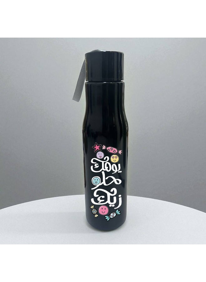 We Print, Your Gift Plastic Bottle With holder- Black- 500 ML- Durable Waterproof - One sided printing- Motivation - Image 2