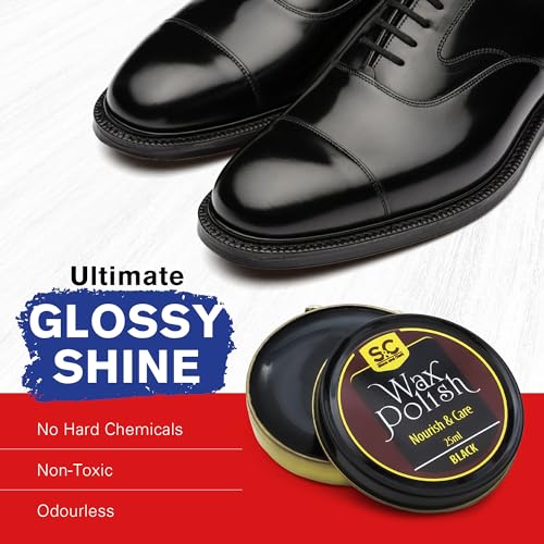 Stone and Clark Premium Black Shoe Polish Kit - Shine and Protect Leather Shoes and Boots - Leather Wax Boot Polish for Brilliant Gloss - 16 Grams (Pack - 3) - Image 2