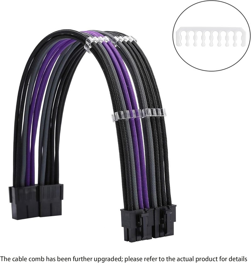 Formulamod Sleeve Extension Power Supply Cable Kit 18AWG ATX 24P+ EPS 8-P+PCI-E8-P with Combs for PSU to Motherboard/GPU Fm-NCK3 (Black Grey Purple) - Image 2