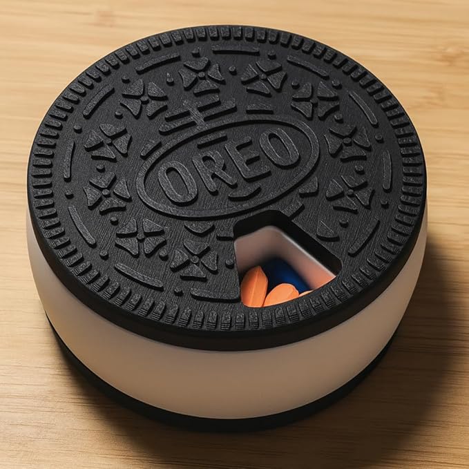 منظم حبوب على شكل أوريو - حافظة حبوب تكفي 7 أيام للفيتامينات والأدوية | علبة حبوب سفر محمولة | تصميم أنيق وبسيط للحبوب والمكملات الغذائية والأقراص (كبير) - Image 2