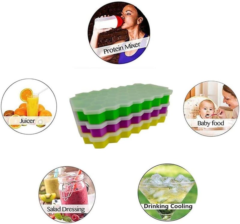 Silicone Ice Cube Tray, Freezer Ice Tray with Lid, BPA Free, Honeycomb Shape Ice Cube Mold, Flexible and Easy to Release, Makes 37 Small Ice Cubes for Cocktails, Drinks, and Baby Food, 1 Piece - Image 5