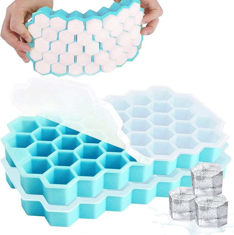 Silicone Ice Cube Tray, Freezer Ice Tray with Lid, BPA Free, Honeycomb Shape Ice Cube Mold, Flexible and Easy to Release, Makes 37 Small Ice Cubes for Cocktails, Drinks, and Baby Food, 1 Piece - Image 1
