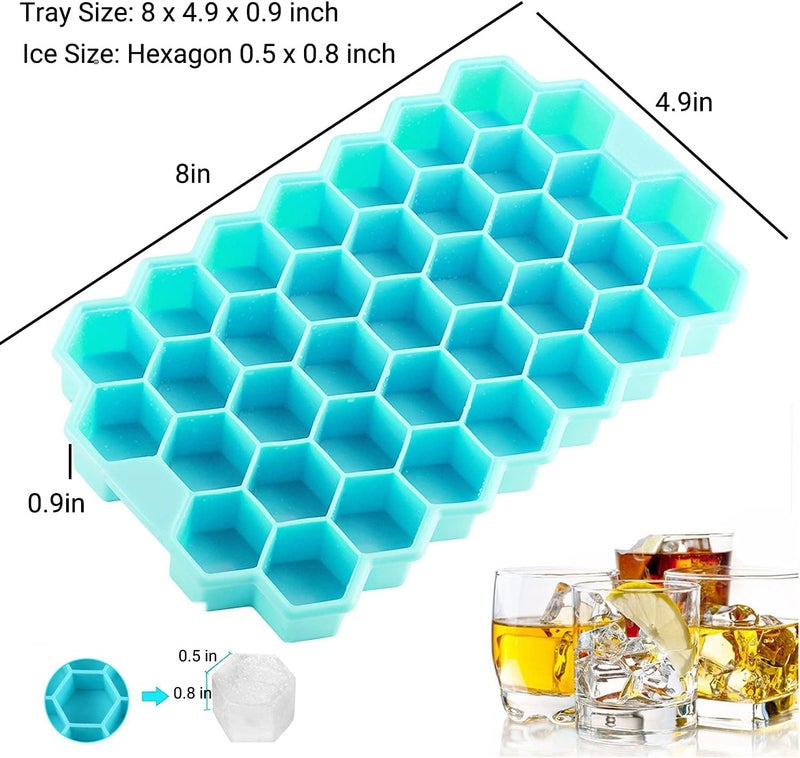 Silicone Ice Cube Tray, Freezer Ice Tray with Lid, BPA Free, Honeycomb Shape Ice Cube Mold, Flexible and Easy to Release, Makes 37 Small Ice Cubes for Cocktails, Drinks, and Baby Food, 1 Piece - Image 2