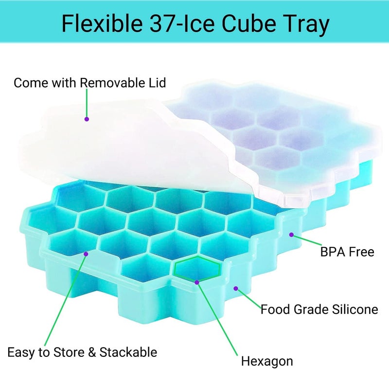Silicone Ice Cube Tray, Freezer Ice Tray with Lid, BPA Free, Honeycomb Shape Ice Cube Mold, Flexible and Easy to Release, Makes 37 Small Ice Cubes for Cocktails, Drinks, and Baby Food, 1 Piece - Image 4