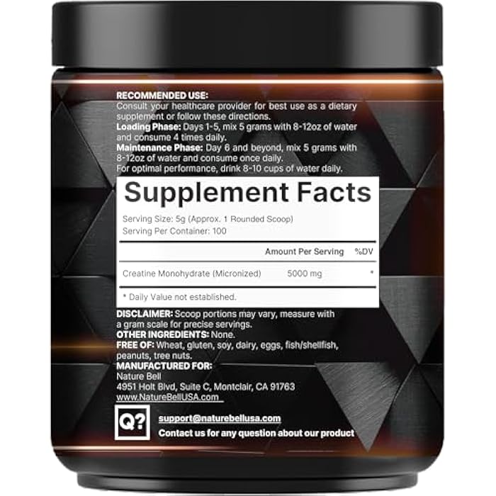 NatureBell Instant Creatine Monohydrate Powder 500 Grams, 5000mg Per Serving, Unflavored Micronized Creatine Powder - Pre Workout | Keto | Vegan | Dissolves Easy | Filler Free - 100 Servings (1.1Lb) - Image 2