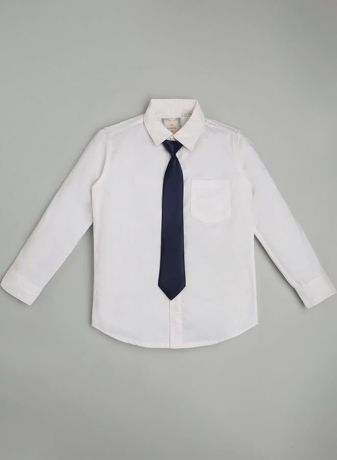 Infinity Kids White Regular Fit Shirt with Navy Tie - Image 1