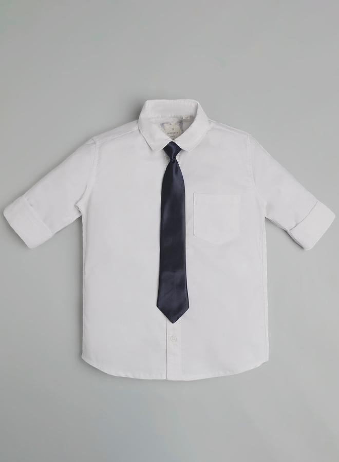 Infinity Kids White Regular Fit Shirt with Navy Tie - Image 2