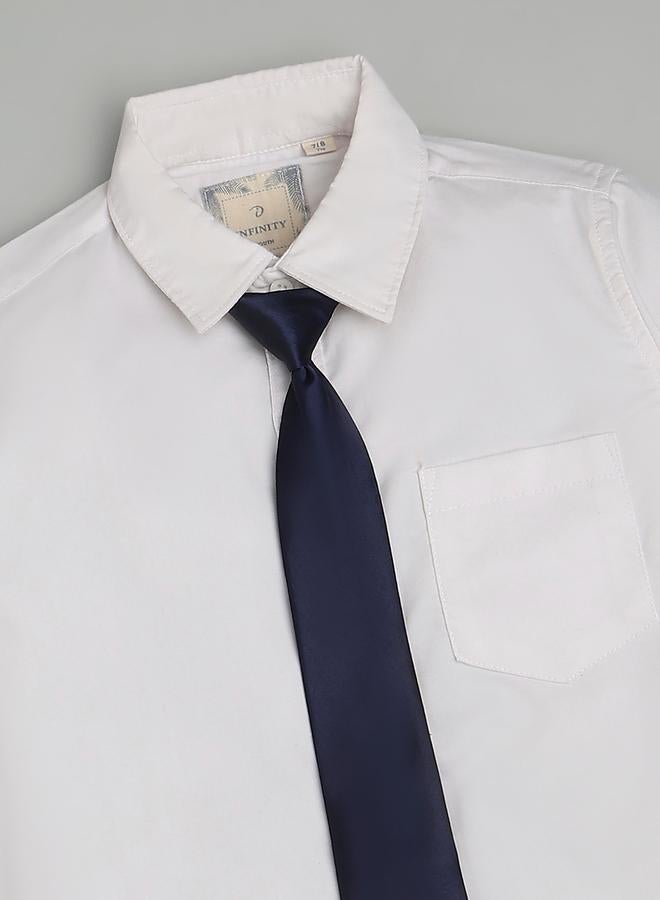 Infinity Kids White Regular Fit Shirt with Navy Tie - Image 3