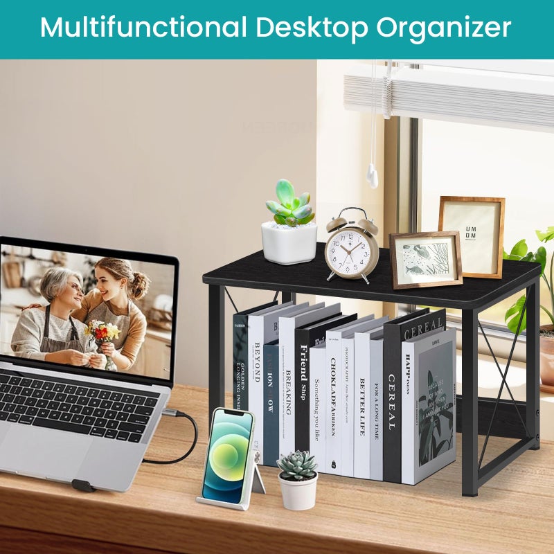 ELITEROO Desktop Printer Stand With Storage, Table Stand Small Desk Shelves Organizer for Home/Office, Multi-Purpose Heavy Duty Riser for Fax Machine Copier Scanner (Black) - Image 5