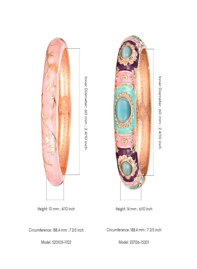 UJOY Vintage Cloisonne Jewelry Bracelet Plated Handmade Bead Rhinestones Enamel Spring Cuff Bangles 2 Pcs Set for Womens Gift 7735-55A117 Blue Pink - Image 3