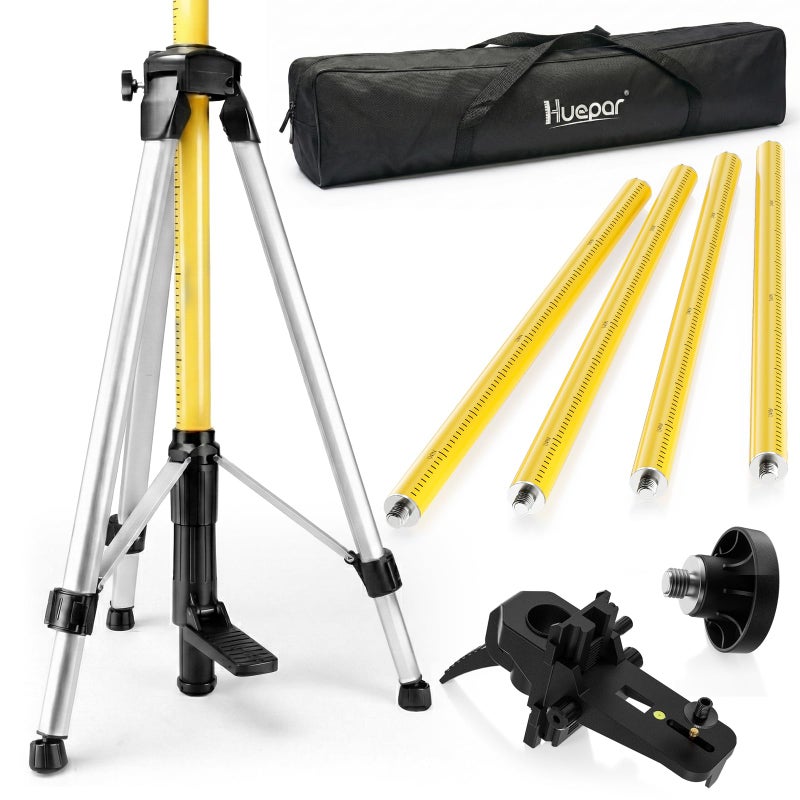 Huepar 12 Ft./3.7M Professional Laser Level Pole with Tripod and 1/4-Inch by 20-Inch Laser Mount for Rotary and Line Lasers, Adjustable Telescoping Laser Pole with 5/8"-11 Threaded Adapter-LP36A - Image 1