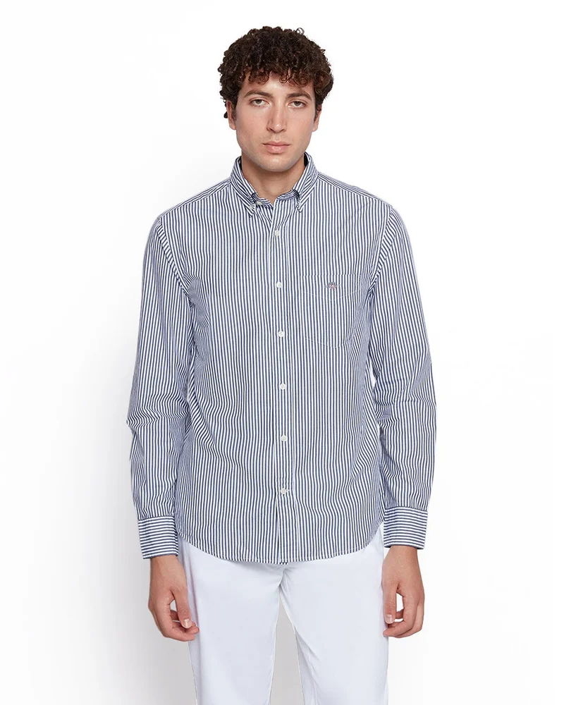 غانت قميص رجالي غانت بقصة عادية مخطط مصرفي بوبلين